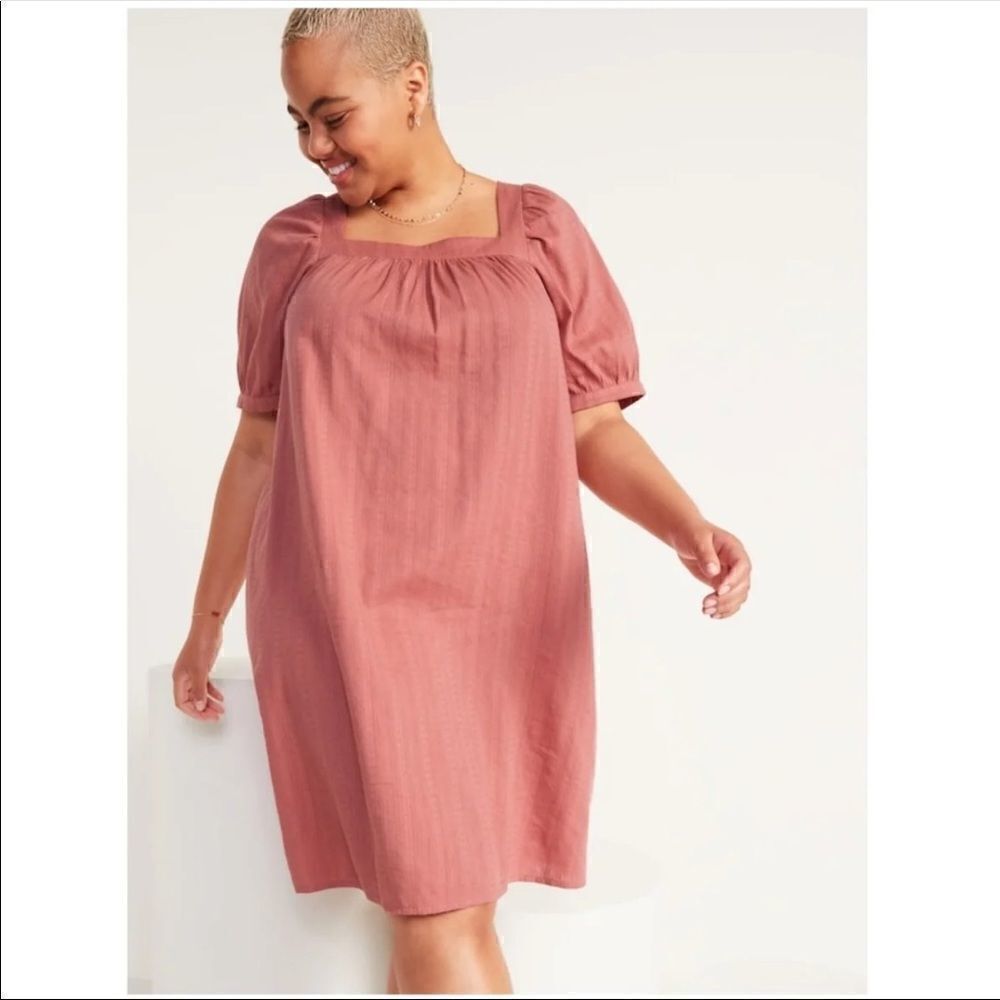 Women's Puff-Sleeves Dobby Mini Swing Dress Plus Size 4X